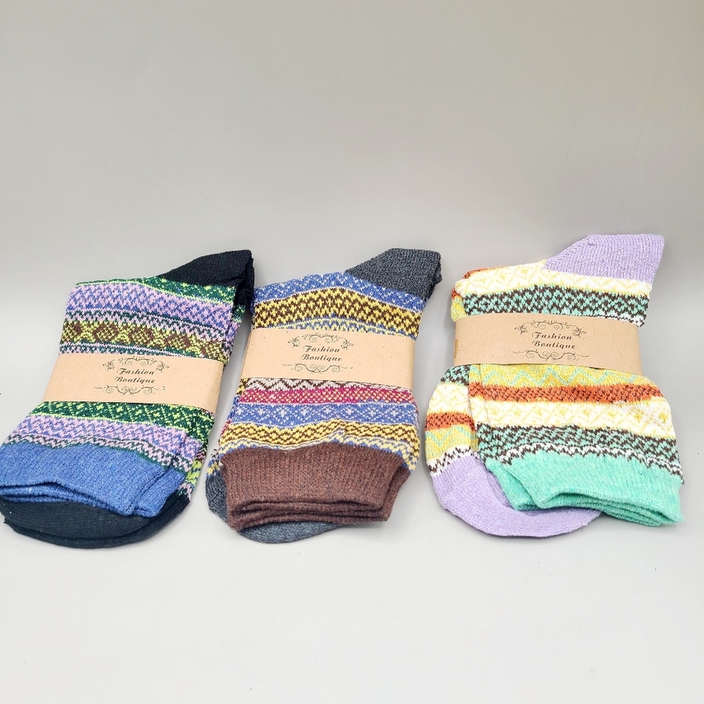 Fashion Boutique - Colorful Winter Wool Thermal Socks, One Size, Set of 3, NWT